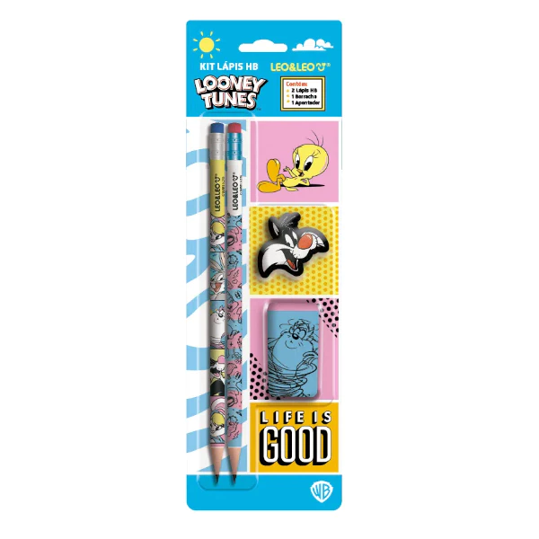 Kit Looney Tunes - 2 Lapis + Apontador + Borracha - HB - Leo & Leo