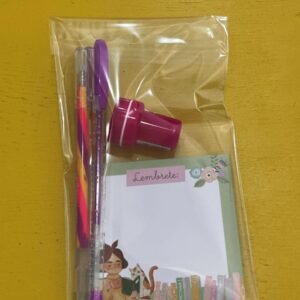 Kit Azulilás - Para tomar notas! v.1 - Caneta spiral e caneta de glitter, carimbo e bloco de notas
