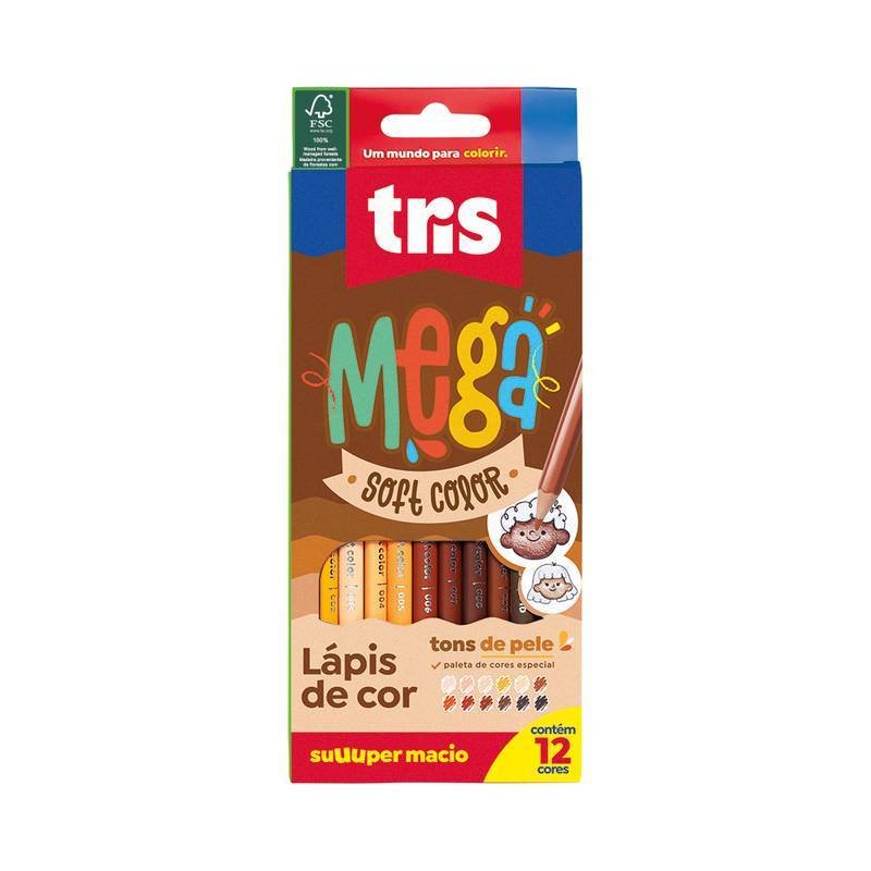 Lápis de cor Mega Soft Color - Tons de Pele - 12 Cores - Tris