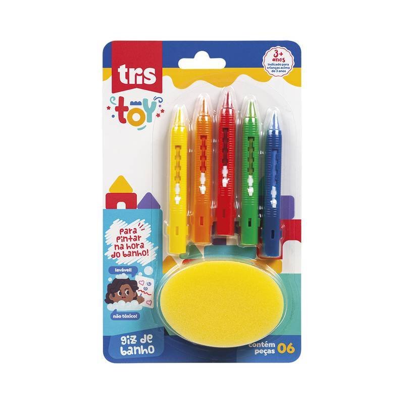 Giz de Banho Toy - 5 Cores + 1 Esponja - Tris