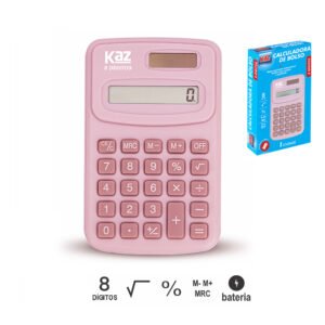 Calculadora de bolso (100x63x10mm) - 8 dígitos - Rosa - Kaz